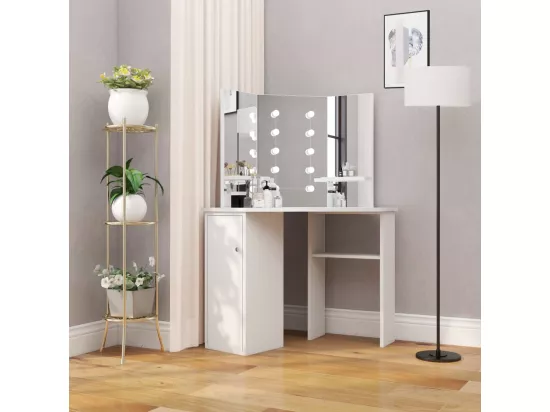 Coiffeuse d'angle table de maquillage lumière LED Blanc clair