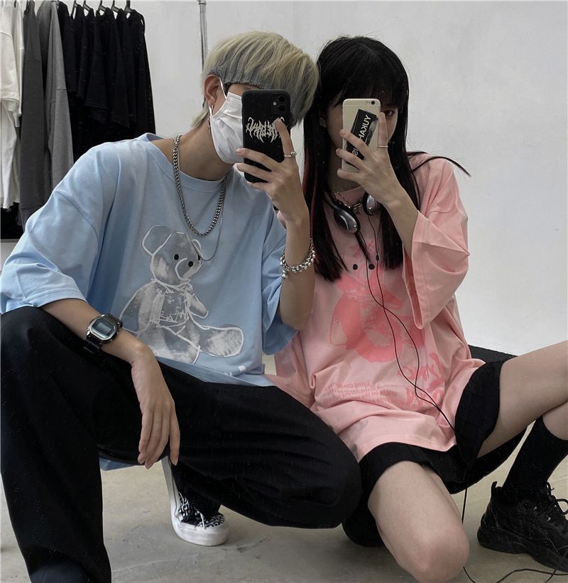 Porstina - Oversized T-shirt met berenprint en elleboogmouwen