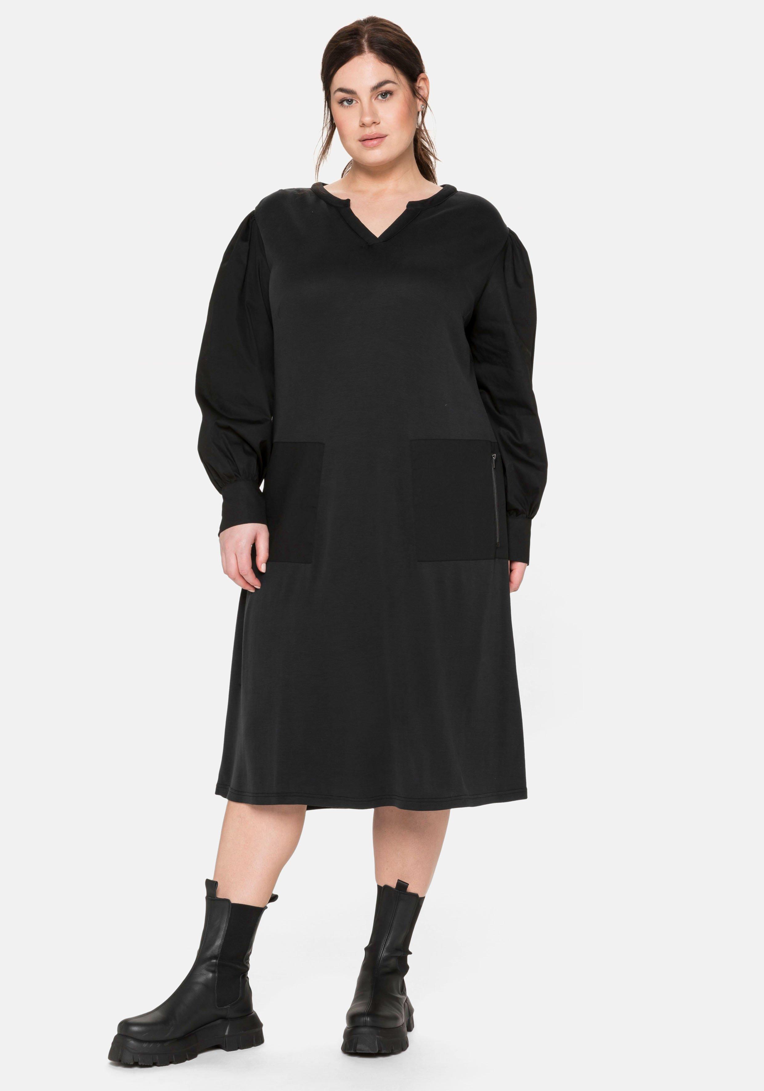 Shirtkleid mit Taschen, im Materialmix