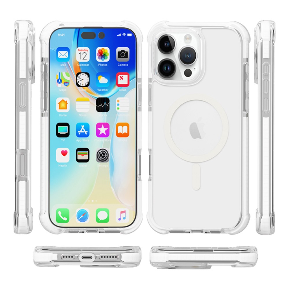 iPhone 16 Pro Max MagSafe Hybrid Hülle TPU Bumper Acryl Rückseite Air Cushion Fallschutz - Weiss / Transparent