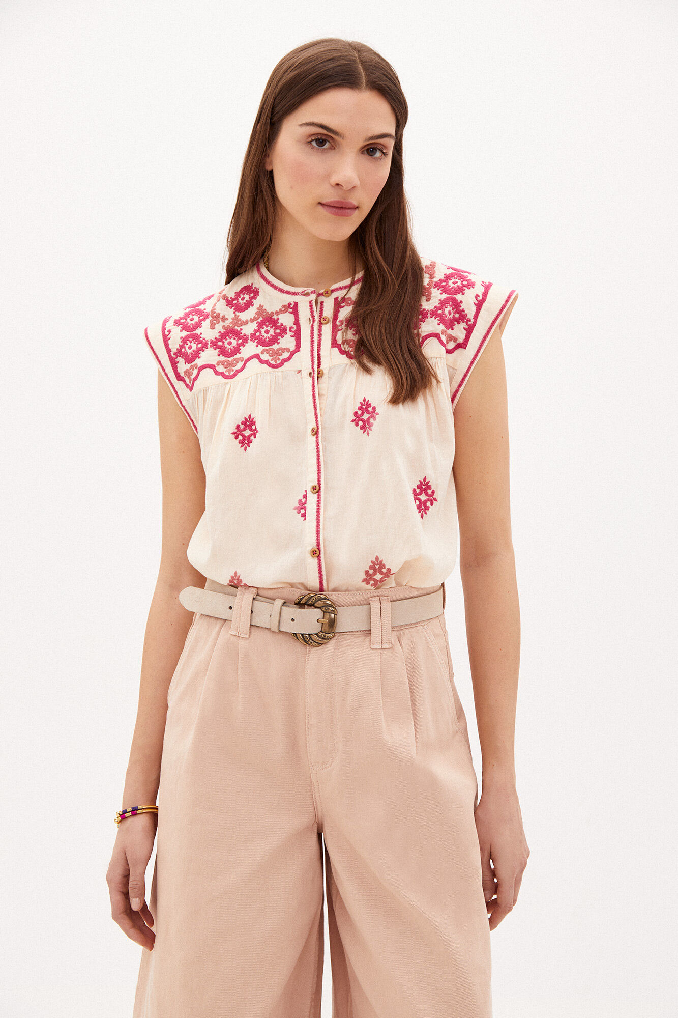 Blusa Giselle de algodão bordado - Rosa