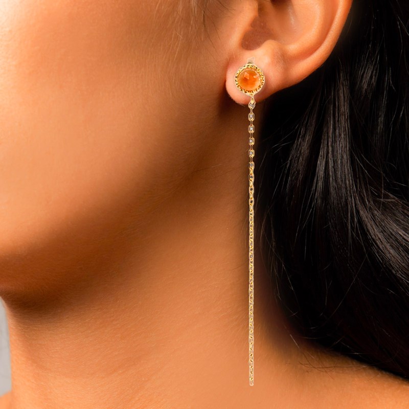 Boucles D'oreilles Argent Chaine Doré Et Pierre Solo Cornaline