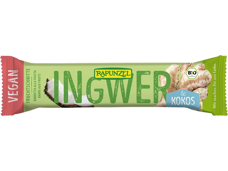 Rapunzel Riegel Bio  Fruchtschnitte Ingwer-Kokos 40 g Fruchtiger Snack aus Kokosnuss und Ingwer
