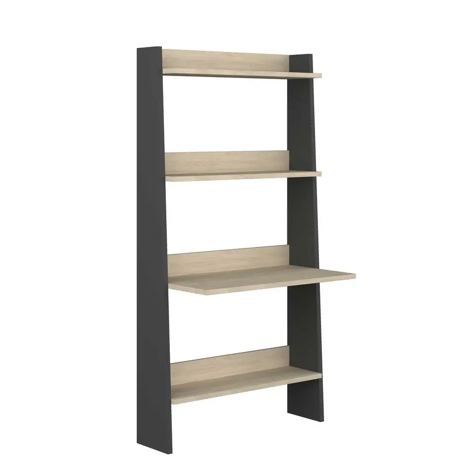 Boekenkast Quinty met laptoptafel 95cm 3 legplanken - eik decor/ grijs