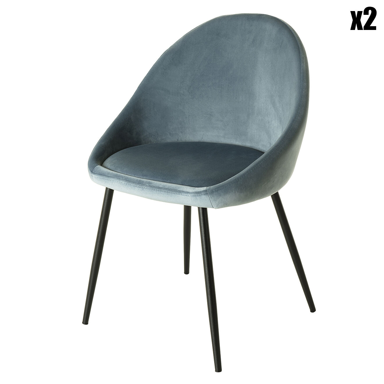 Macabane 2 Chaises Augustin en Velours bleues - 53x51x78 cm