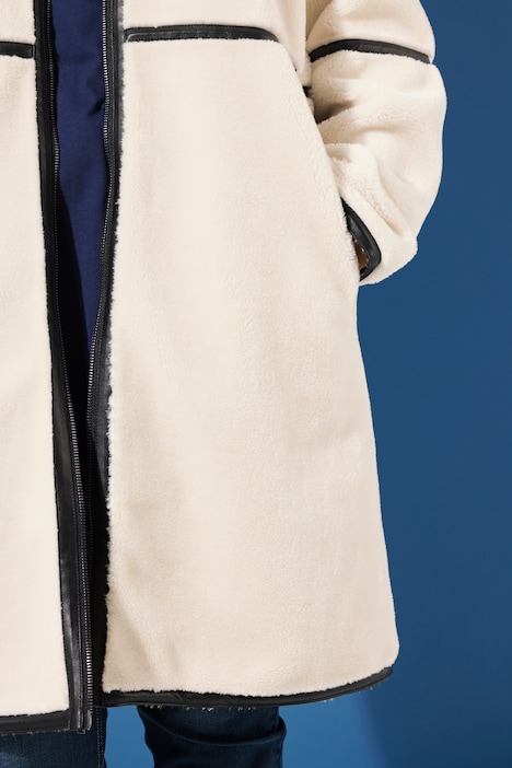 Teddyjacke, Straight Shape, Lederpaspel, Stehkragen