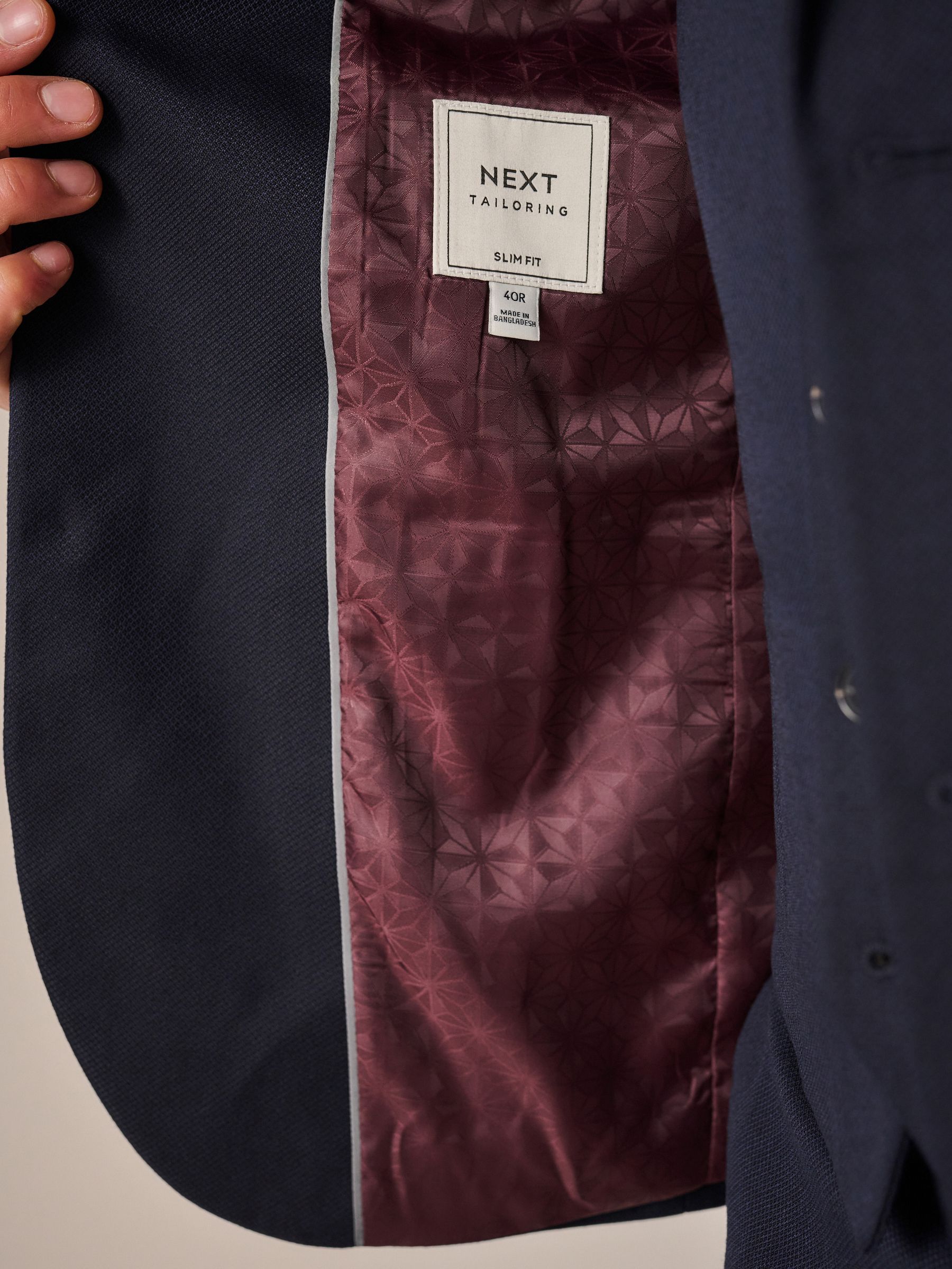Donkerblauw - Slim Fit - Kostuum met textuur: colbert