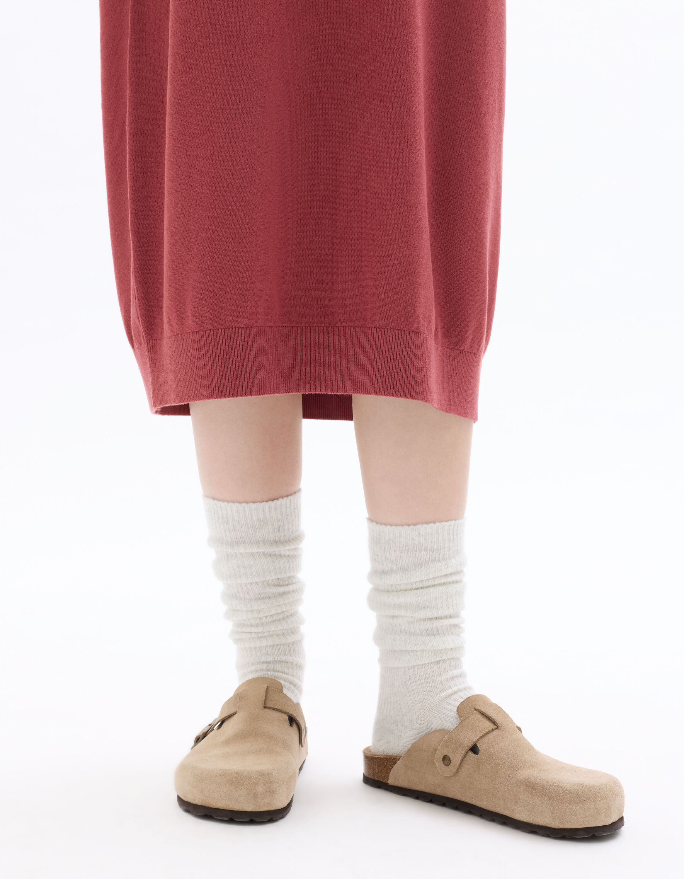 Robe pull col polo manches longues - rose