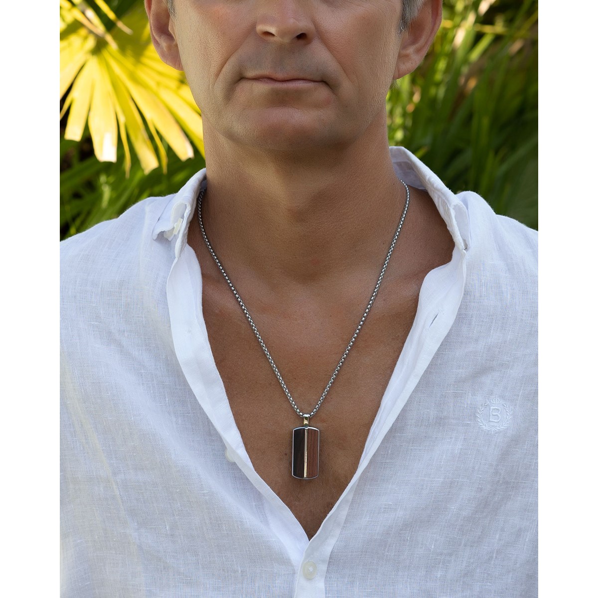 Collier acier avec pendentif croix en bois bubinga et bois d'ebene 50+5cm