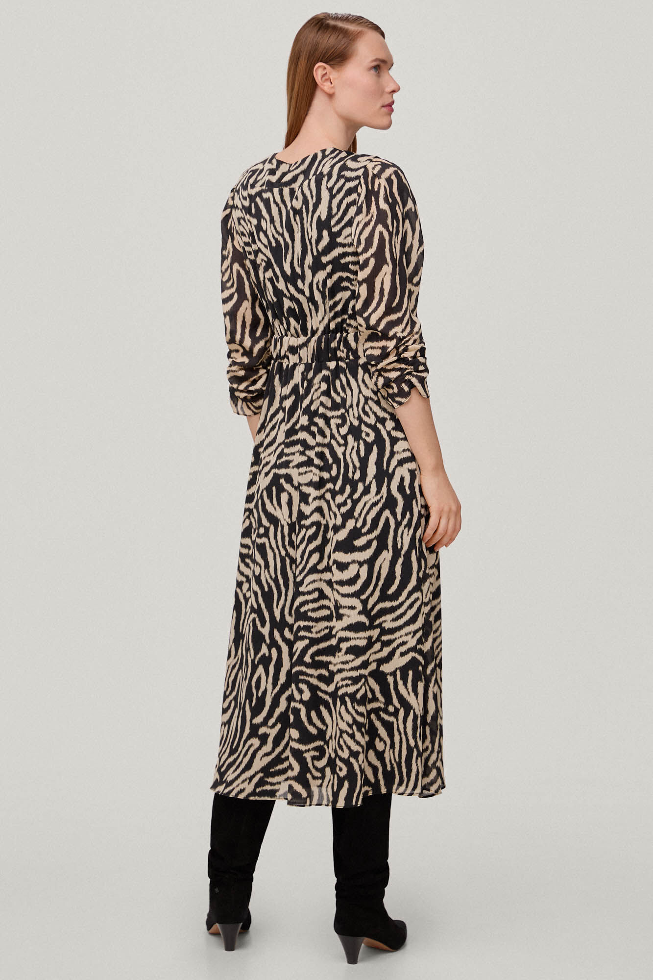 Vestido midi estampado - Cinza