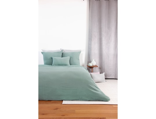 COTE DECO - Ensemble couette + 2 oreillers Parure de lit - double gaze de coton - 240 x 260 cm - amande