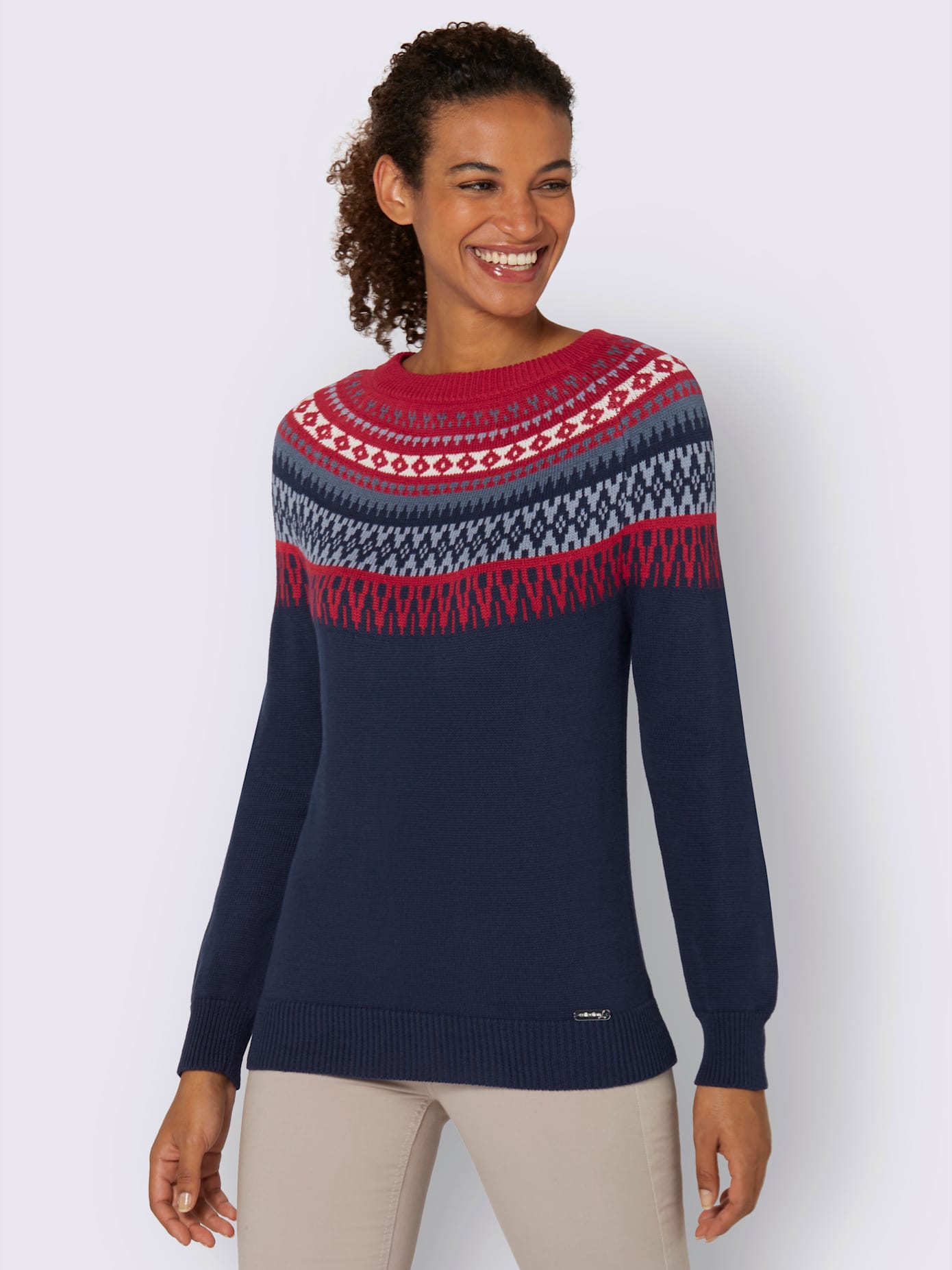 Pull en pur coton motif norvégien en jacquard col rond
