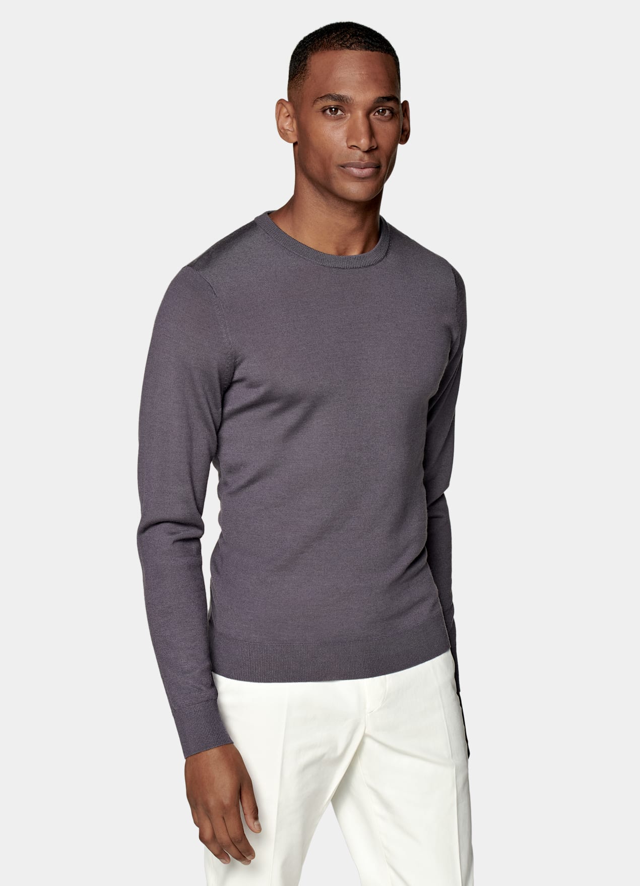 Pull col rond Merino violet