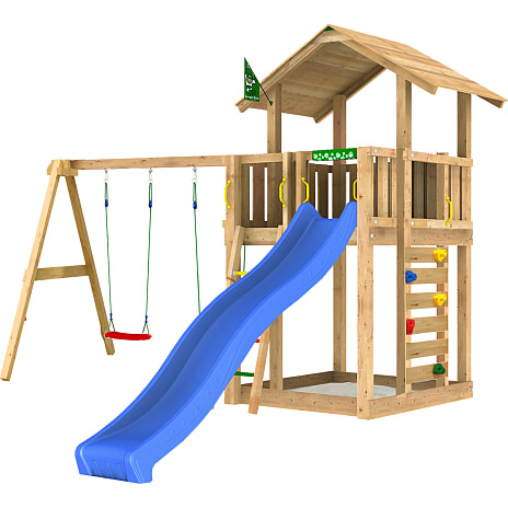 Jungle Gym Chalet 2.1 legetårn komplet inkl. gyngemodul og rutsjebane