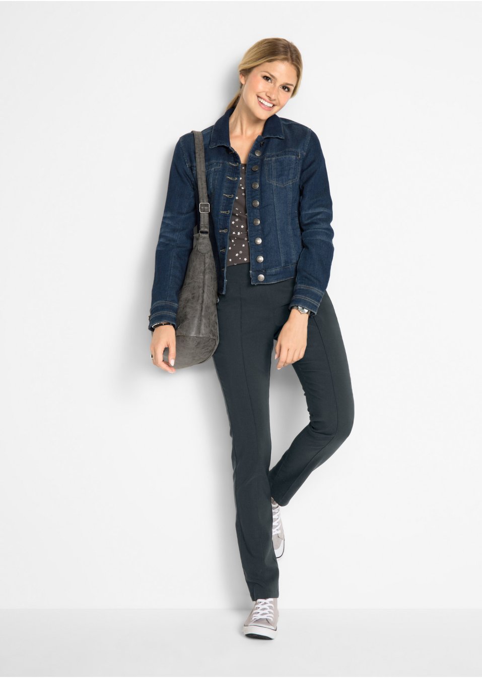 Pantalon extensible en bengaline avec taille haute confortable, Straight