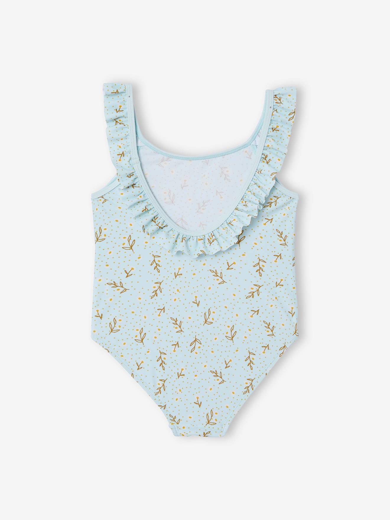 Maiô com estampa de margaridas, para meninas, estampa azul clara.