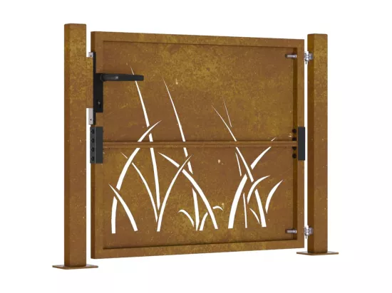 Portail de jardin 105x105 cm acier corten conception d'herbe