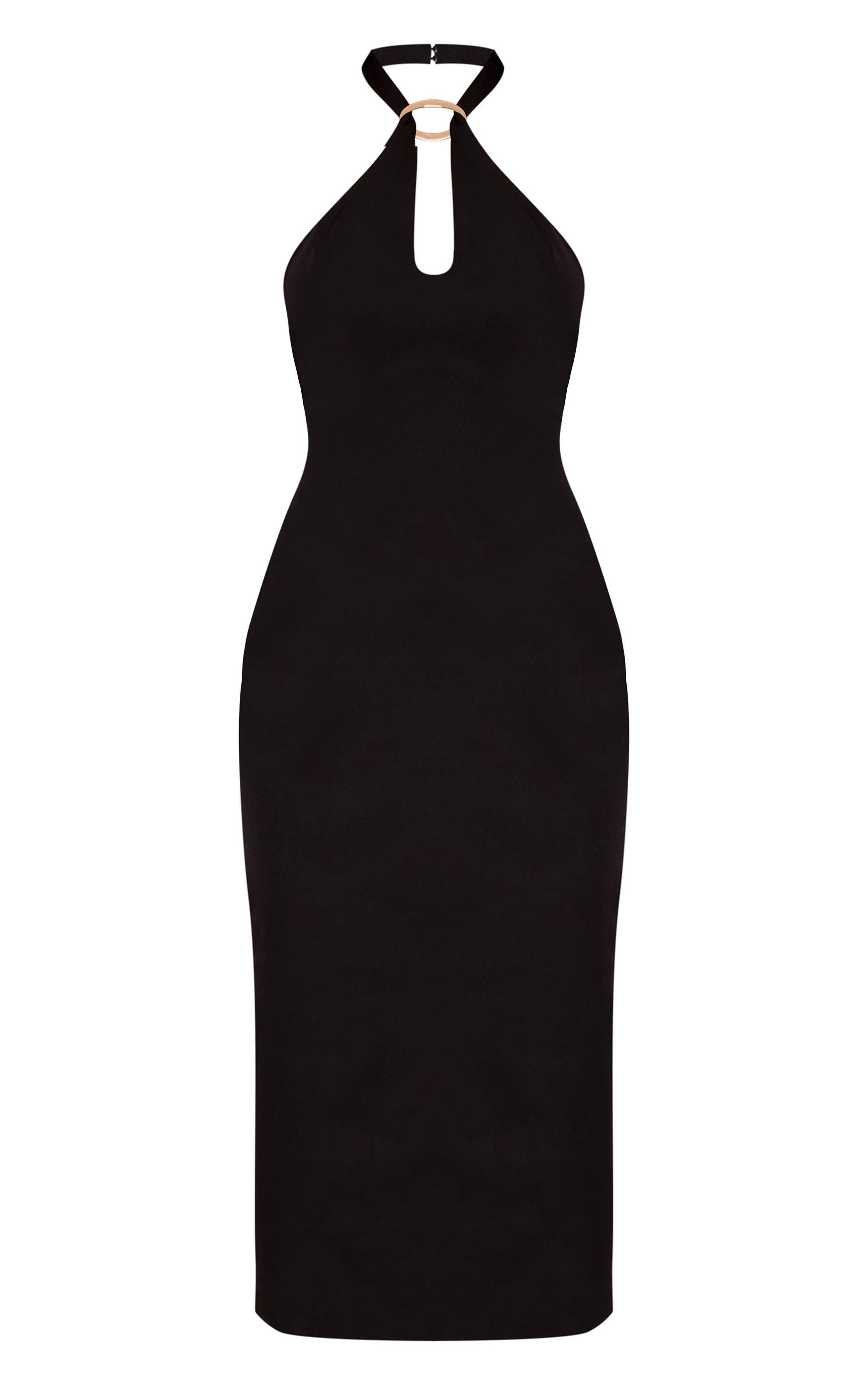 Noir Robe Midaxi Dos Nu Avec Col Licou Et Détails Contrastés