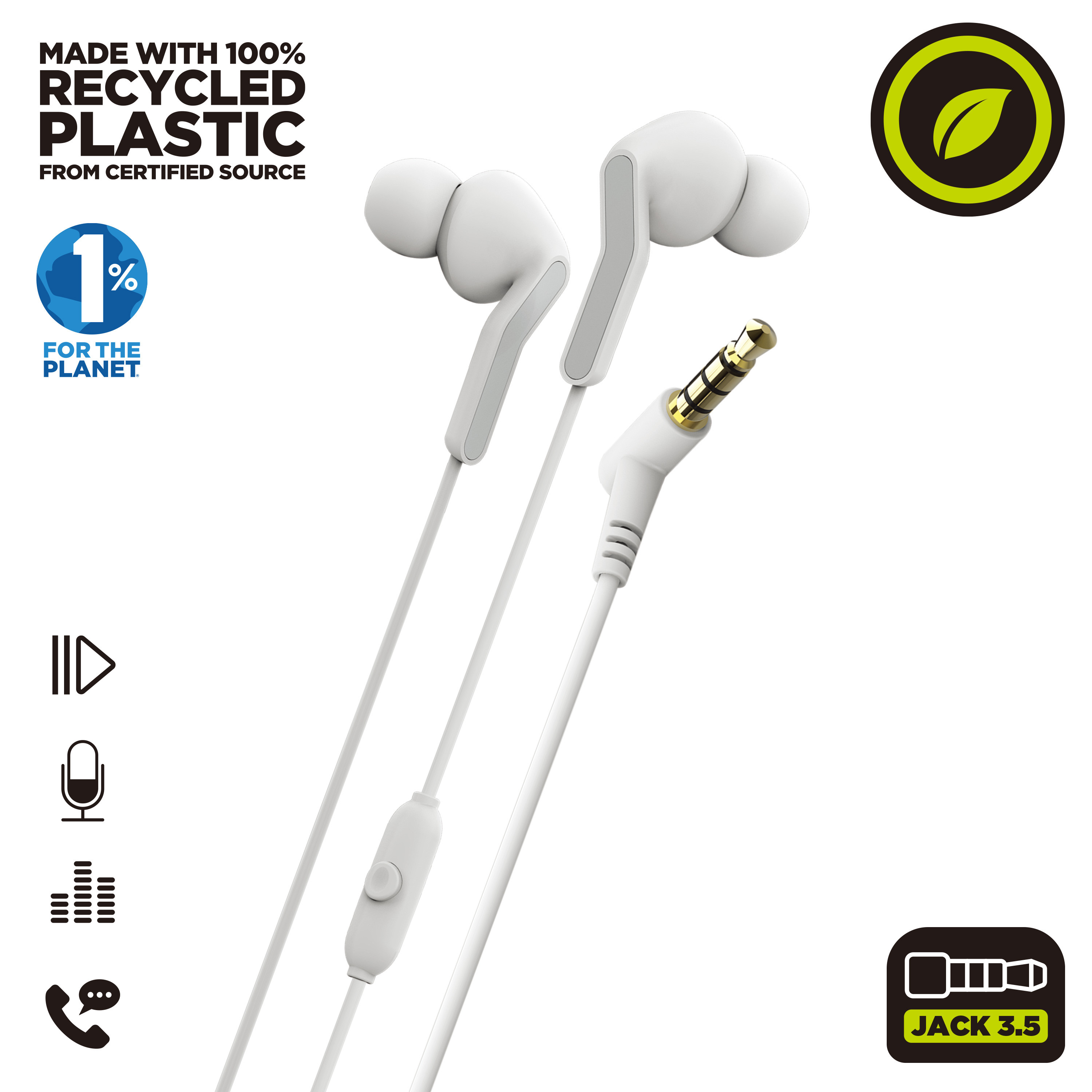 Fones de ouvido estéreo Muvit For Change E57 3,5 mm brancos