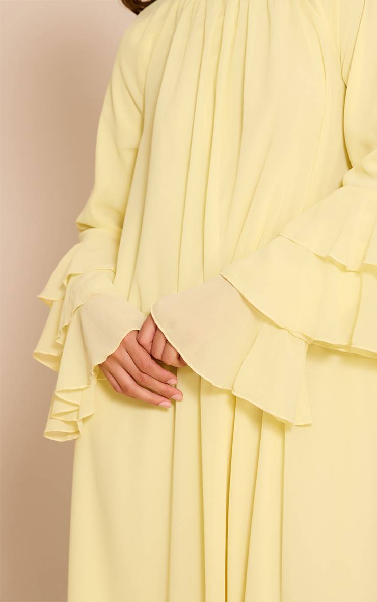 Citron Robe Longue En Mousseline Avec Détail De Manches À Volants
