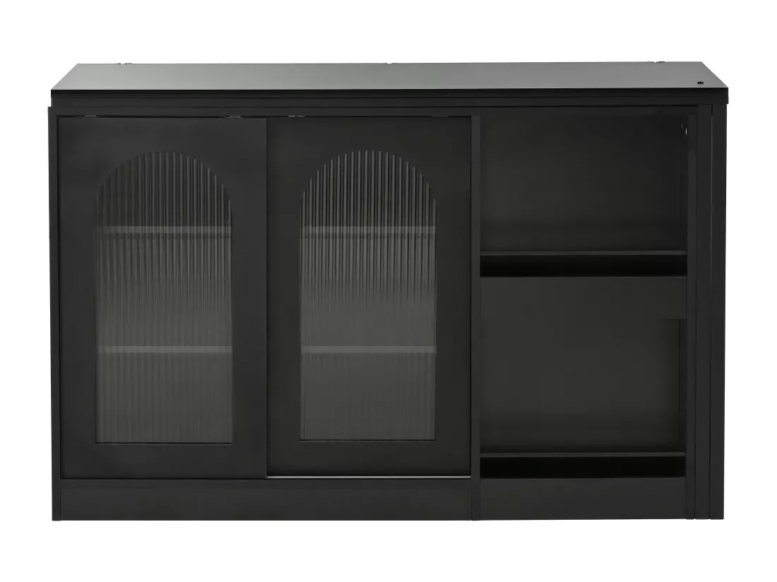 Ilot central de cuisine - avec plateau escamotable pivotante - avec portes vitrées et espace de rangement - MDF - Noir
