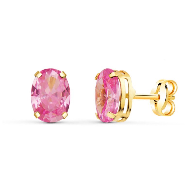 Boucles d'Oreilles Or 18 Carats 750/000 - Zirconiums Roses-1289