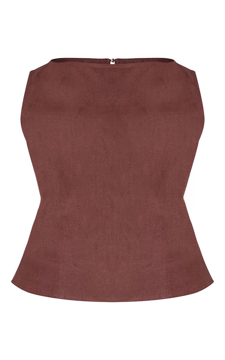 Chocolat Top Coordonné Grande Taille Tissé Texturé Col Bateau Manches Courtes