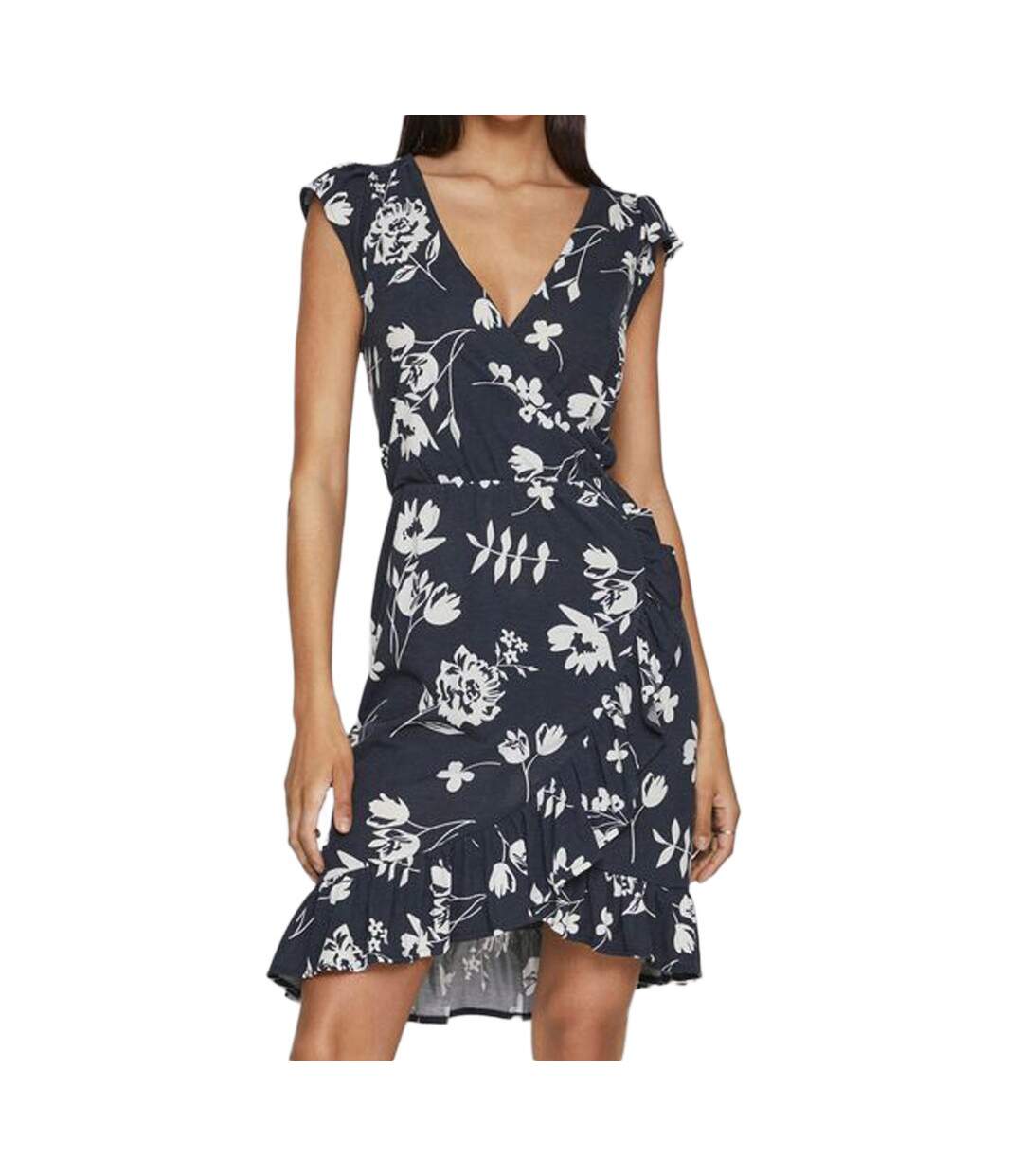 Robe Marine/Fleurs à volants Femme Vila Mooney