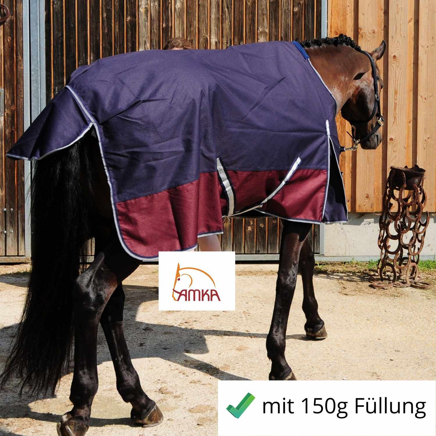 AMKA Pferde Weidedecke Outdoordecke 1200 D 150 g Futter Kreuzgurten Gehfalte