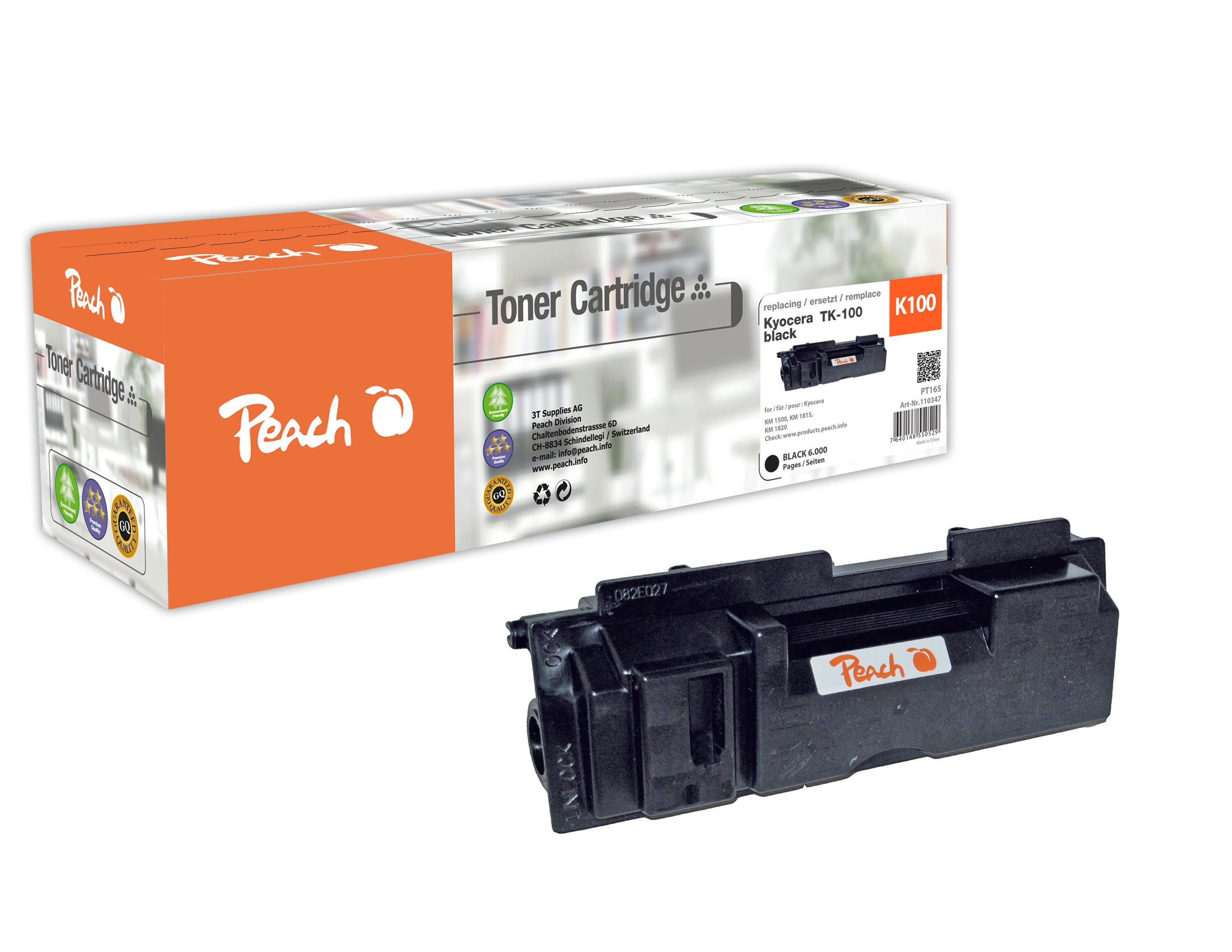 Peach K100Toner bk ersetzt Kyocera TK-100 für z.B. Kyocera KM 1500, Kyocera KM 1815, Kyocera KM 1820 (wiederaufbereitet)