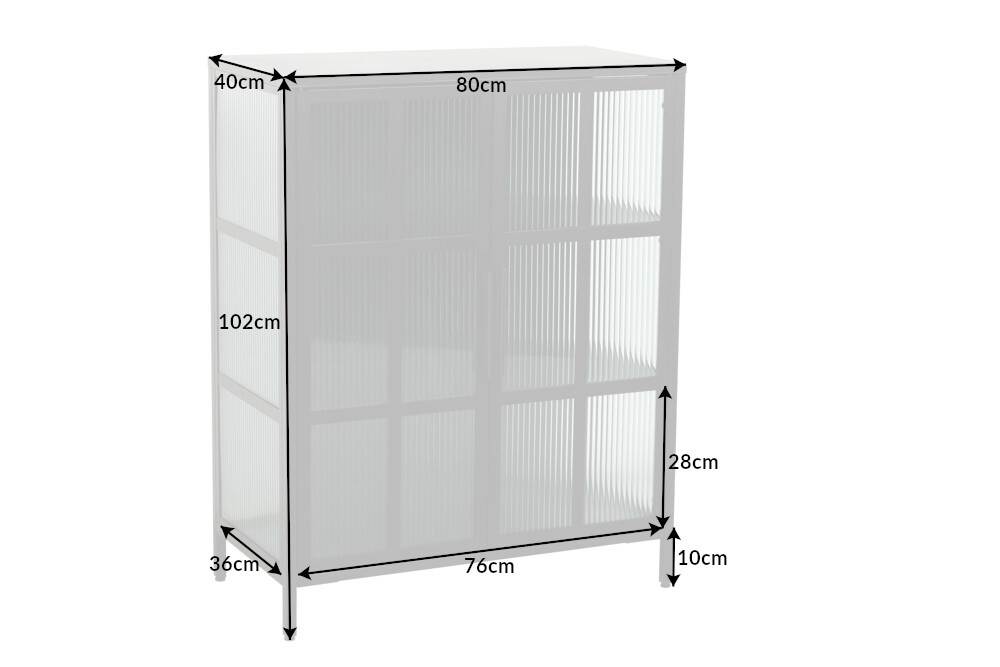 Industrial Vitrine DURA STEEL 80cm schwarz Metall Riffelglas