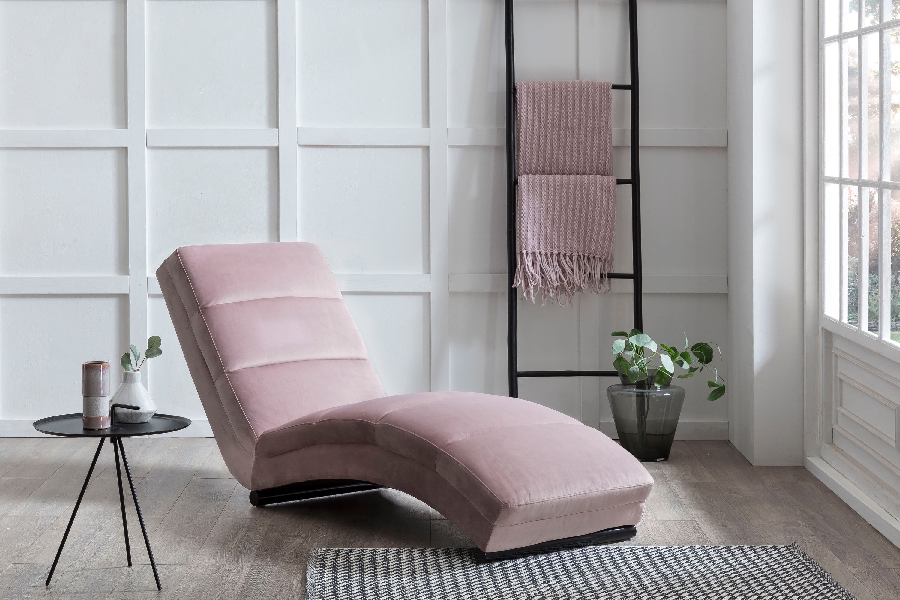 Chaiselongue rose Samt Recamiere Couch Sofa Lounge Sessel Ottomane