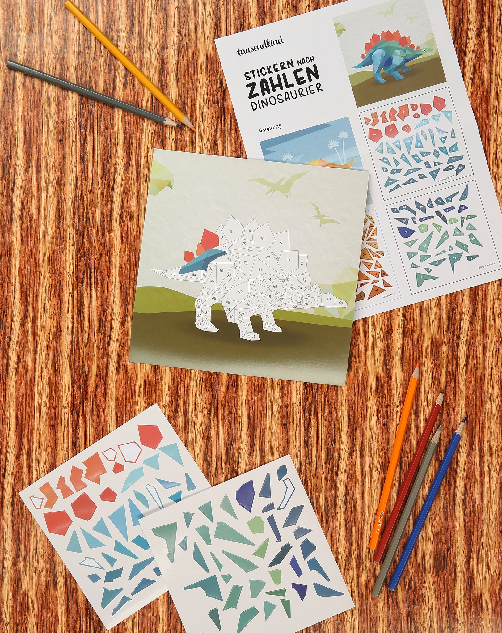 Mosaikbastelset Stickern nach Zahlen DINOSAURIER