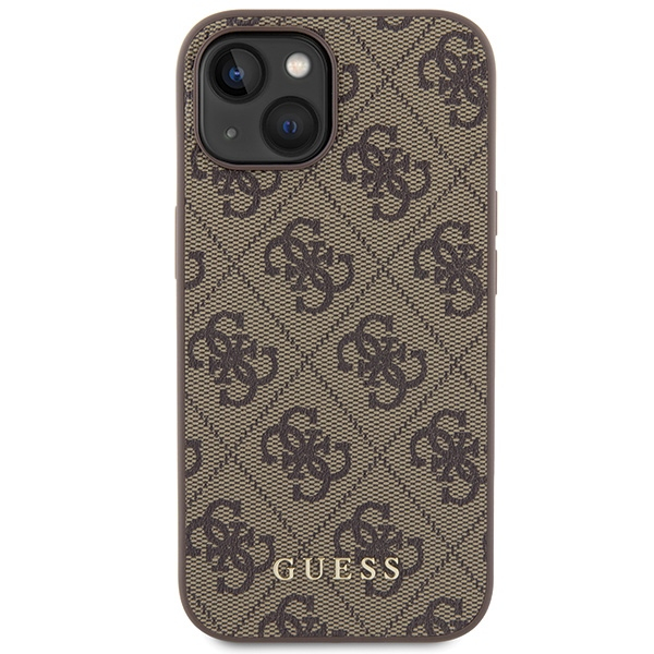 iPhone 15 Hybrid Hardcase Hülle Metal Gold Logo (GUHCP15SG4GFBR) - Braun