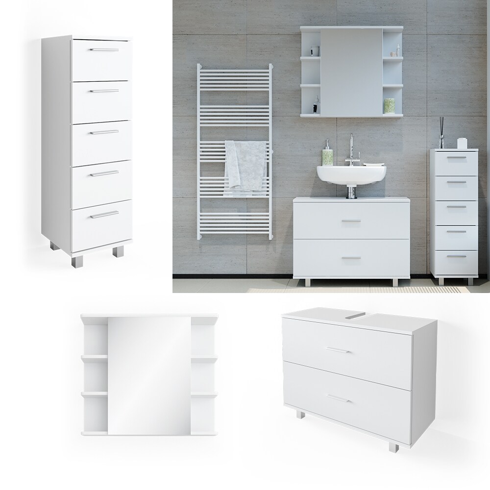 VICCO Badmöbel Set ILIAS WeißSpiegel Kommode Unterschrank Badschrank