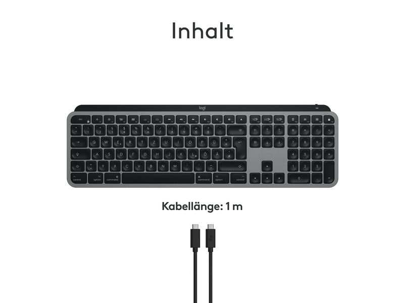 Logitech Tastatur MX Keys S for Mac Space Grey CH-Layout Komfortable Tastatur mit Multi-Device Kopplung und intelligenter Beleuchtung – Entwickelt für Mac