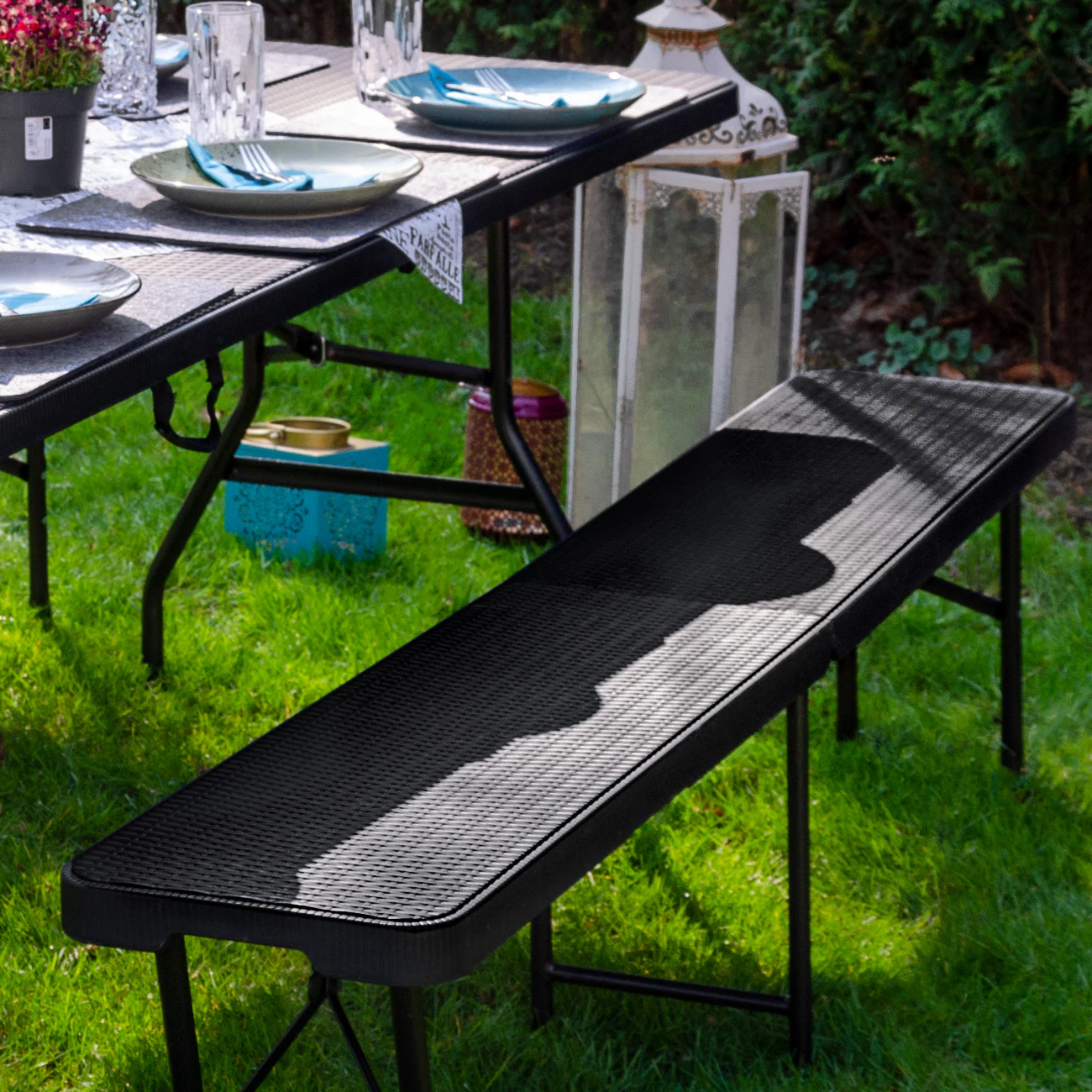 Wetterfeste Bierbank - Klappbar 184x30x43 - Rattan Look Kunststoff Bank Sitzbank