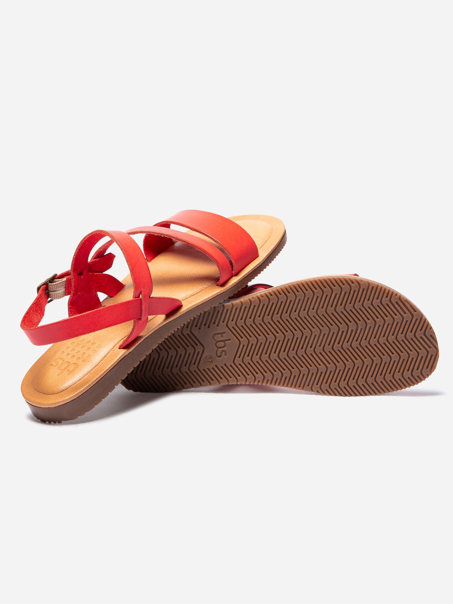 Sandales Plates Femme Cuir Rouge