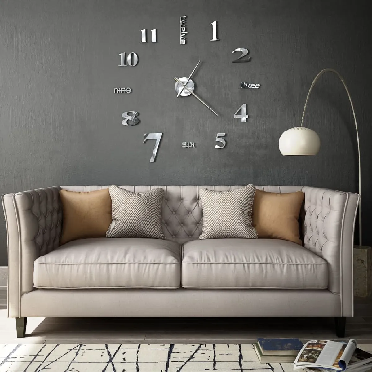 DecoShop26 Horloge Murale 3D Argentée 100 cm