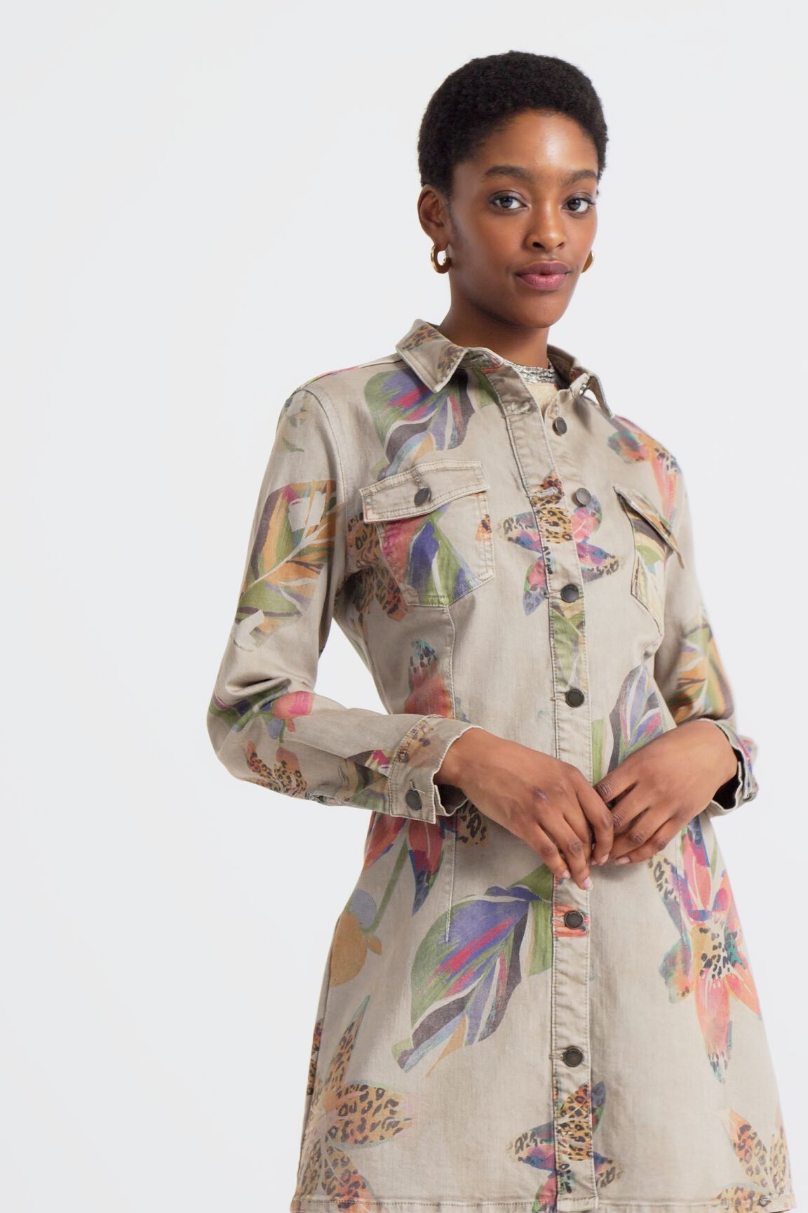 Robe chemise élastiquée camoflower