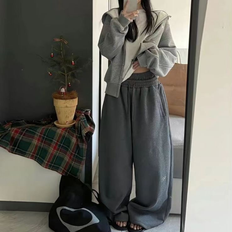 Rosesand - Lage taille geborduurde losse wijde joggingbroek