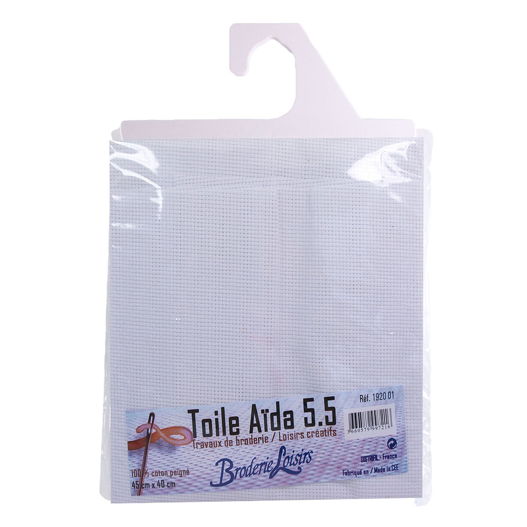 Toile aïda 5.5 coton peigné blanc 45x40cm