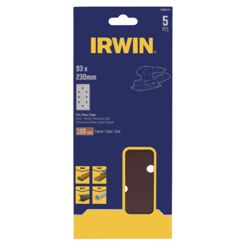 Irwin schuurvel 230 x 93 mm K100 voor klembevestiging, met perforatie voor B D, 5 stuks.