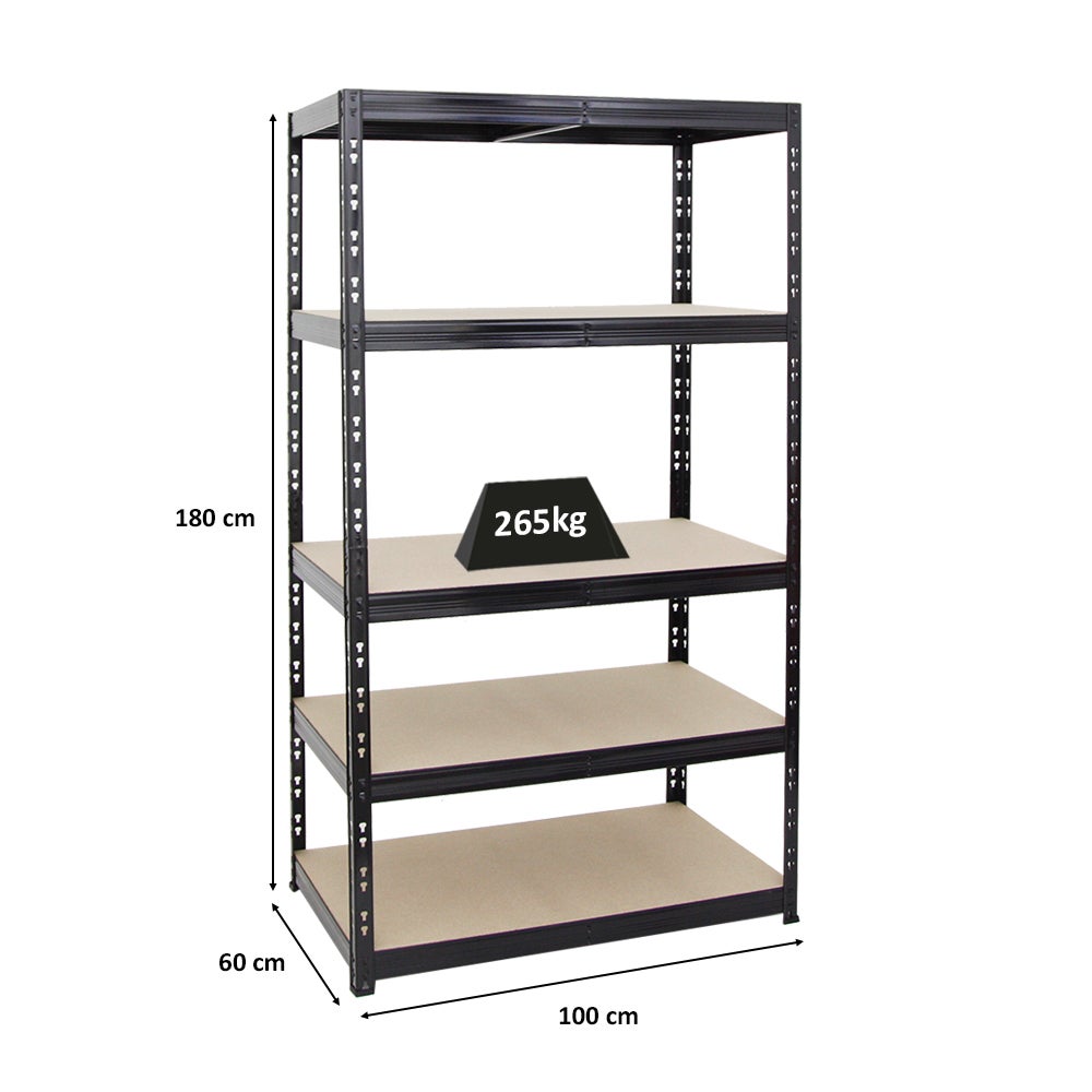 PROREGAL Heavy-Duty Stellingkast Tiger HxBxD 180 x 100 x 60 cm Plankdraagvermogen 265 kg 5 Planken Zwart