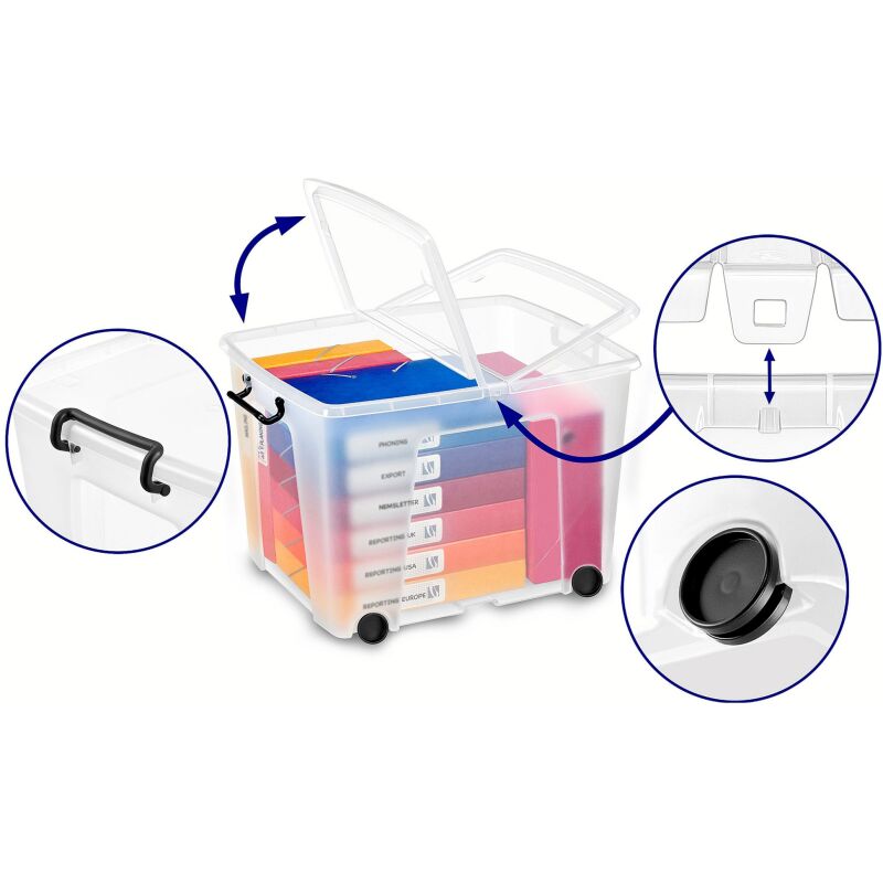 Bac de rangement en plastique Strata avec roues - 75 litres