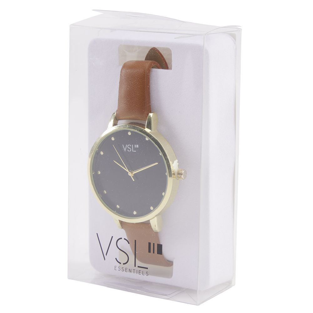 Montre à cadran doré bracelet camel