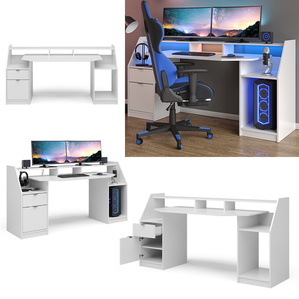Vicco Computertisch Joel Groß PC-Tisch Weiß Gamingtisch Schreibtisch Büromöbel