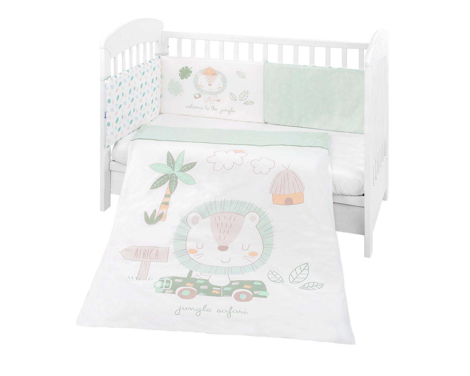 Kikkaboo Babybettwäsche 6-teilig. Decke 135 x 95 cm Laken 140 x 70 cm Nestchen grün