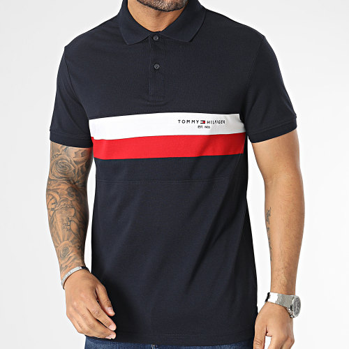 Polo Manches Courtes Chest Colourblock Slim 0766 Bleu Marine