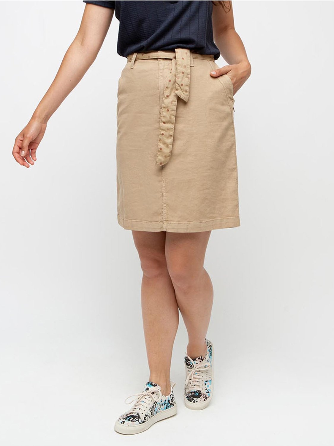 Jupe Femme En Lin Dessus de Genoux Beige